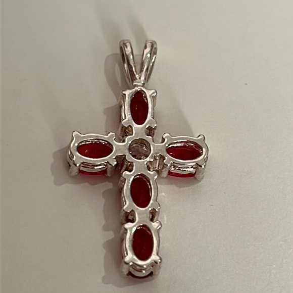 Sterling Silver Red Stone Cross - Picture 6 of 9
